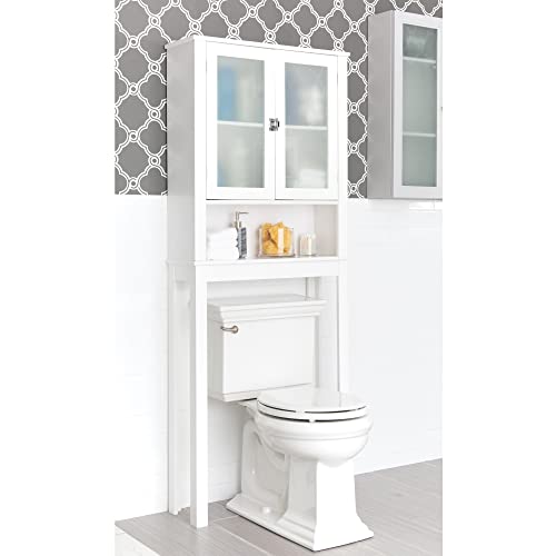 Zenna Home Classic Over-The-Toilet Spacesaver Bathroom Storage with Glass Windows, White