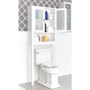 Zenna Home Classic Over-The-Toilet Spacesaver Bathroom Storage with Glass Windows, White