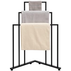 matico 3 tier metal towel storage rack for bathroom drying, modern industrial freestanding washcloth towel holder for bathroom accessories organizer, black