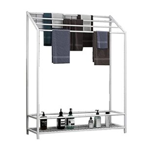 -shelf freestanding towel drying racks for bathroom,stainless steel tall towel holder stand with bars and bottom shelf,bath accessories bathroom balcony shelves/white/80 * 25 * 120cm