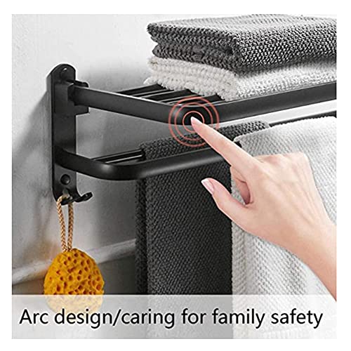 -Shelf Balcony Bathroom Towel Rack Holder,Foldable Towel Rack Alumibathroom Storage Shelf,Wall Mounted Floating Shelves with Towel Hooks and Towel Bar/60Cm(23.6Inch)