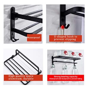 -Shelf Balcony Bathroom Towel Rack Holder,Foldable Towel Rack Alumibathroom Storage Shelf,Wall Mounted Floating Shelves with Towel Hooks and Towel Bar/60Cm(23.6Inch)