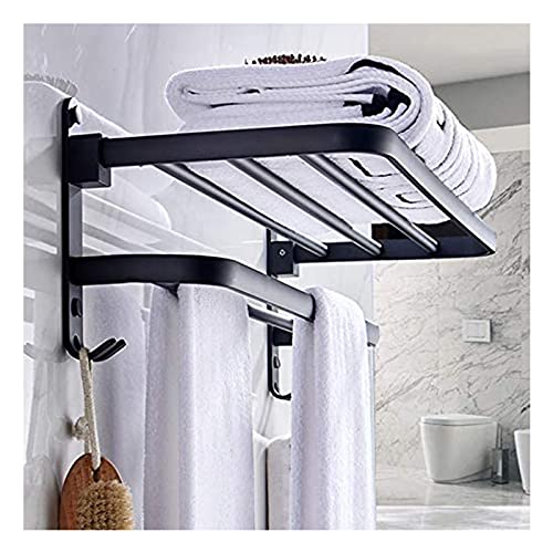 -Shelf Balcony Bathroom Bath Towel Rack with Shelf Balcony Bathroom for Bathroom Wall Mounted Foldable Towel Holder,Towel Bar Shower Organizer,Heavy-Duty Rustproof/40Cm(15.7Inch)