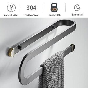 -Shelf Bathroom Towel Bar,Wall Mounted Hand Towel,Space Aluminum Towel Holder Hangers Heavy Duty Storage Bath Accessories Bathroom Balcony Shelves/Black/1 Pcs