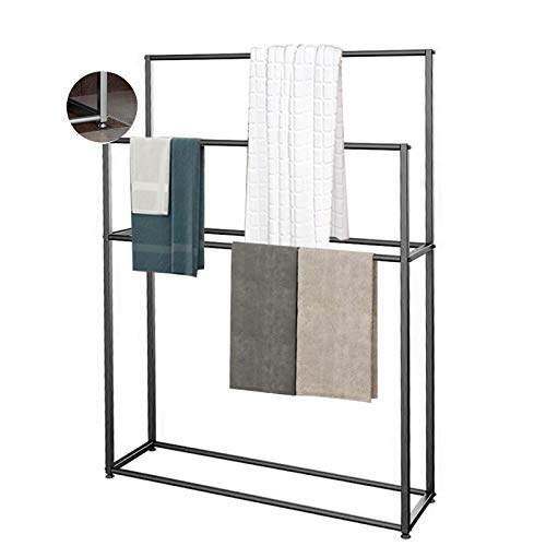 -Shelf Balcony Bathroom Freestanding Towel Racks,Floor Towel Stand for Pool,Kitchen,Washroom,Bath Iron Drying Holder,Rust-Resistant,Easy to Assemble/Black/85 * 20 * 110Cm