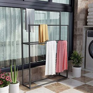 -Shelf Balcony Bathroom Freestanding Towel Racks,Floor Towel Stand for Pool,Kitchen,Washroom,Bath Iron Drying Holder,Rust-Resistant,Easy to Assemble/Black/85 * 20 * 110Cm