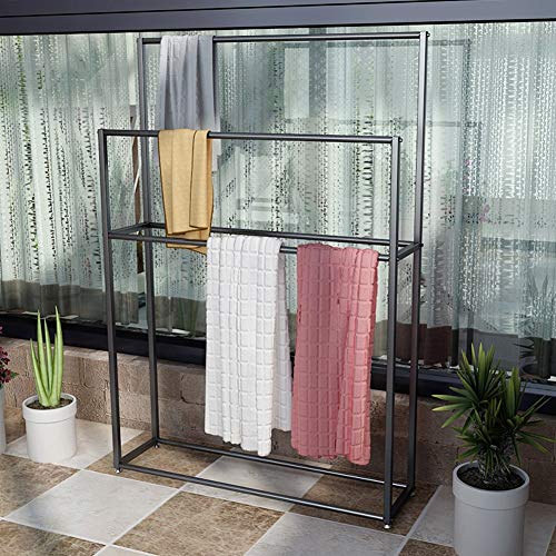 -Shelf Balcony Bathroom Freestanding Towel Racks,Floor Towel Stand for Pool,Kitchen,Washroom,Bath Iron Drying Holder,Rust-Resistant,Easy to Assemble/Black/85 * 20 * 110Cm