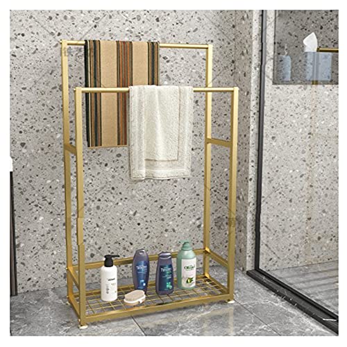 -Shelf Towel Holder Standing for Bathroom,Metal Towel Stand with Shelf,Outdoor Pool Towel Drying Rack,Heavy Duty Bath Accessories Bathroom Balcony Shelves/Gold/70 * 23 * 100Cm