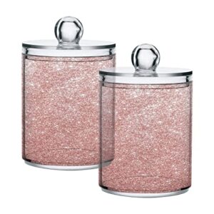 Kigai Sparkling Rose Gold Qtip Holder Dispenser with Lids 2PCS - 14 oz Bathroom Storage Organizer Set, Clear Apothecary Jars Food Storage Containers, for Tea, Coffee, Cotton Ball, Floss