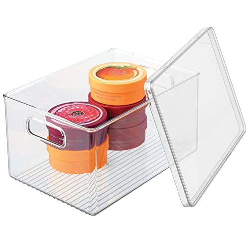 mDesign Plastic Storage Bin Box Container, Lid, Built-in Handles, Organization for Makeup, Hair Styling Tools, Accessories in Bathroom Cabinet, Cupboard Shelves, Ligne Collection, 2 Pack, Clear/Clear