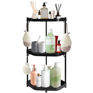 3 tier bathroom counter organizer corner shelf, stainless steel countertop bathroom storage shelf, bathroom counter tray vanity organizer, cosmetic organizer, counter standing spice rack, black