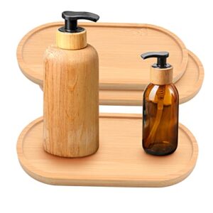 3 pack bamboo trays for bathroom shampoo shower dispenser holder accessories countertop light wood trays organizer plate tabletop home decoration oval (only trays)