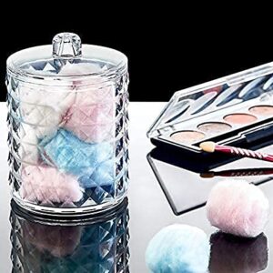 Bremen Home 2 Pack Cotton Ball Swab Pad Holders Diamond Design Acrylic Qtips Jar, Floss Picks, Bath Salts, Makeup, Bathroom Organizer Storage Dispenser