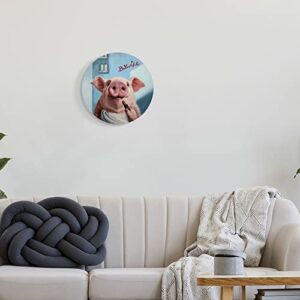 Stupell Industries Be-You-Tiful Pink Pig in Towel Lipstick Big Snout Circular Wall Plaque, 12" Diameter, Blue