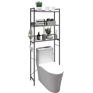 sailun over-the-toilet storage rack, 3-tier bathroom organizer shelf over toilet, freestanding space saver toilet stands with 2 hooks, oak