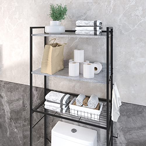 SAILUN Over-The-Toilet Storage Rack, 3-Tier Bathroom Organizer Shelf Over Toilet, Freestanding Space Saver Toilet Stands with 2 Hooks, Oak