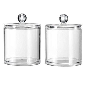 2 pieces 10 oz plastic cotton swab ball pad holder clear plastic acrylic jar storage canister dispenser apothecary jars bathroom for cotton ball cotton swab cotton rounds makeup pads