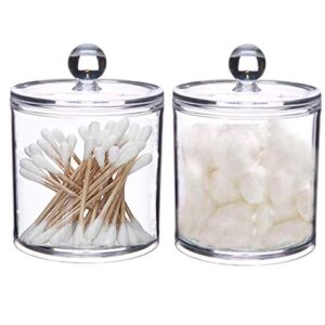 2 Pieces 10 Oz Plastic Cotton Swab Ball Pad Holder Clear Plastic Acrylic Jar Storage Canister Dispenser Apothecary Jars Bathroom for Cotton Ball Cotton Swab Cotton Rounds Makeup Pads