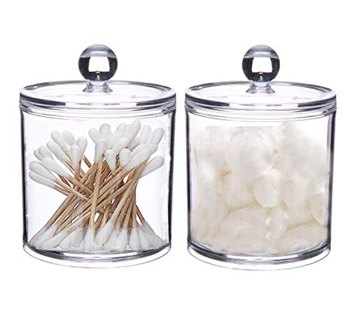 2 Pieces 10 Oz Plastic Cotton Swab Ball Pad Holder Clear Plastic Acrylic Jar Storage Canister Dispenser Apothecary Jars Bathroom for Cotton Ball Cotton Swab Cotton Rounds Makeup Pads