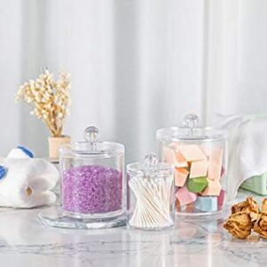 2 Pieces 10 Oz Plastic Cotton Swab Ball Pad Holder Clear Plastic Acrylic Jar Storage Canister Dispenser Apothecary Jars Bathroom for Cotton Ball Cotton Swab Cotton Rounds Makeup Pads