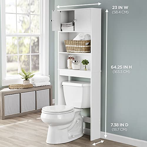 White 23 in. W Bathroom Space Saver Cabinet with 3 Fixed Shelves, Mainstays Over The Toilet Storage