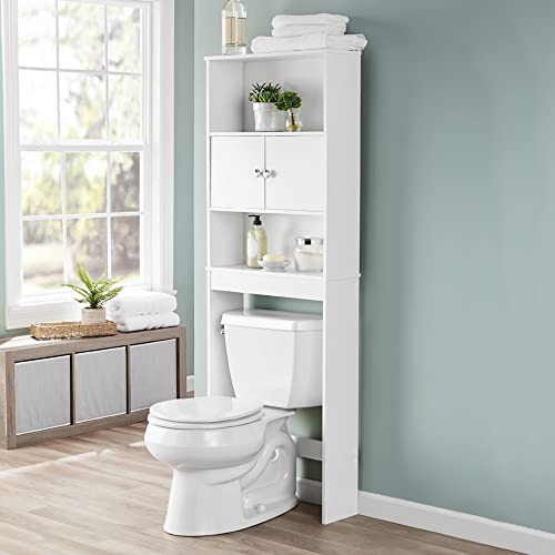 White 23 in. W Bathroom Space Saver Cabinet with 3 Fixed Shelves, Mainstays Over The Toilet Storage