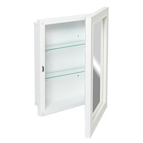 American Pride G9610R1W White G9610R1W-Recessed Wood Framed Mirror Steel Tech Body Medicine Cabinet 16" x 22"