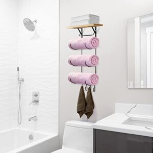 TJ.MOREE Towel Rack Wall Mount for Bathroom Storage, 3 Sectional Metal Bath Towel Rack with 4 hooks for Small Bathroom Organization