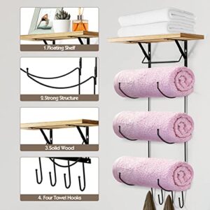 TJ.MOREE Towel Rack Wall Mount for Bathroom Storage, 3 Sectional Metal Bath Towel Rack with 4 hooks for Small Bathroom Organization