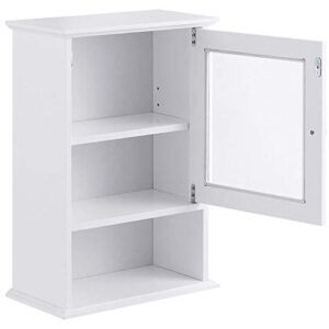 Thaweesuk Shop Wall Mounted Bathroom Cabinet Storage Organize Hanging Medicine Adjustable Shelf MDF White Tempered Glass 14" W x 7" D x 20" H of Set