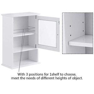 Thaweesuk Shop Wall Mounted Bathroom Cabinet Storage Organize Hanging Medicine Adjustable Shelf MDF White Tempered Glass 14" W x 7" D x 20" H of Set