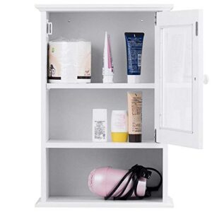 Thaweesuk Shop Wall Mounted Bathroom Cabinet Storage Organize Hanging Medicine Adjustable Shelf MDF White Tempered Glass 14" W x 7" D x 20" H of Set
