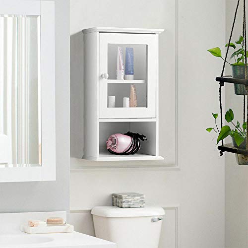 Thaweesuk Shop Wall Mounted Bathroom Cabinet Storage Organize Hanging Medicine Adjustable Shelf MDF White Tempered Glass 14" W x 7" D x 20" H of Set