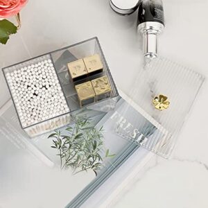 Hipiwe Acrylic Q-tip Holder with Lid- 3 Sections Bathroom Dispenser Jar Cotton Ball and Swab Organizer Plastic Apothecary Jar Makeup Storage Canister Box for Cotton Rounds Pads Floss