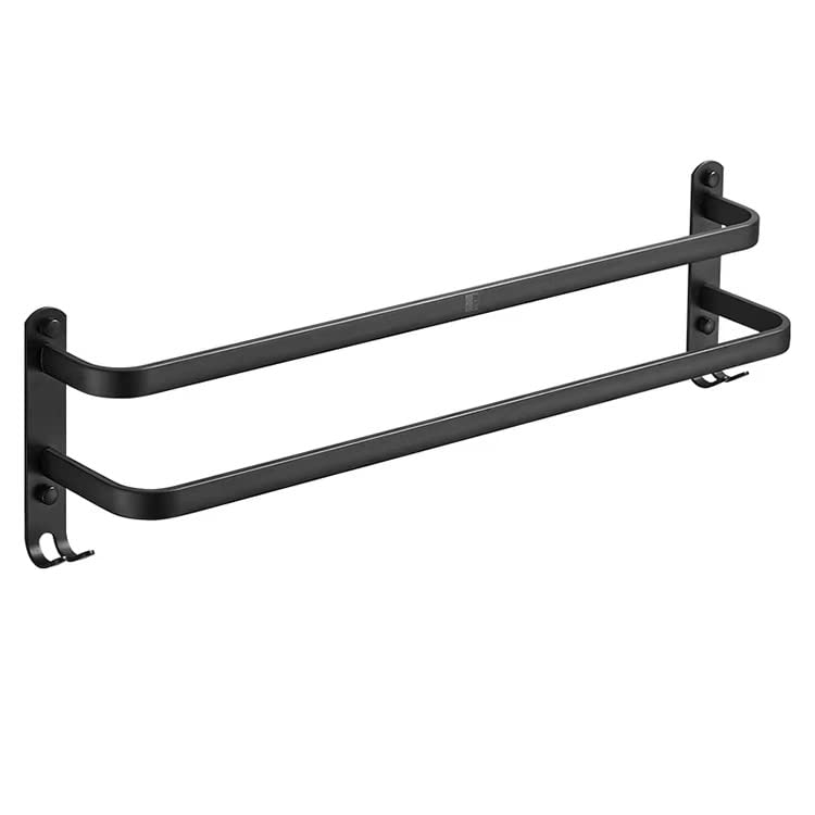 NerBiou Towel Rack Black ,Double Rod Hook Towel Rack,22 Inch Wall Mount Space Aluminum,Use in Bathroom, Kitchen or Bedroom