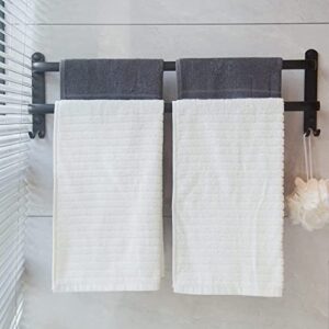 NerBiou Towel Rack Black ,Double Rod Hook Towel Rack,22 Inch Wall Mount Space Aluminum,Use in Bathroom, Kitchen or Bedroom