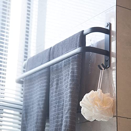 NerBiou Towel Rack Black ,Double Rod Hook Towel Rack,22 Inch Wall Mount Space Aluminum,Use in Bathroom, Kitchen or Bedroom