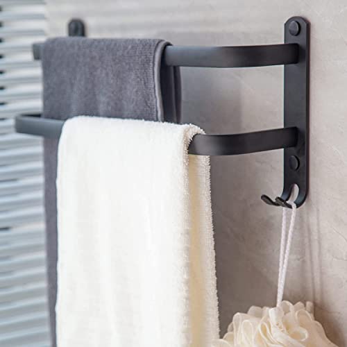 NerBiou Towel Rack Black ,Double Rod Hook Towel Rack,22 Inch Wall Mount Space Aluminum,Use in Bathroom, Kitchen or Bedroom