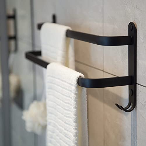 NerBiou Towel Rack Black ,Double Rod Hook Towel Rack,22 Inch Wall Mount Space Aluminum,Use in Bathroom, Kitchen or Bedroom