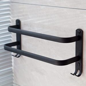 NerBiou Towel Rack Black ,Double Rod Hook Towel Rack,22 Inch Wall Mount Space Aluminum,Use in Bathroom, Kitchen or Bedroom