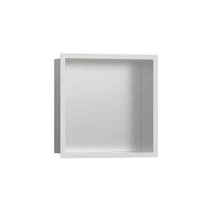 hansgrohe xtrastoris individual recessed wall niche brushed stainless steel with design frame 12"x 12"x 4" in matte white, 56097700