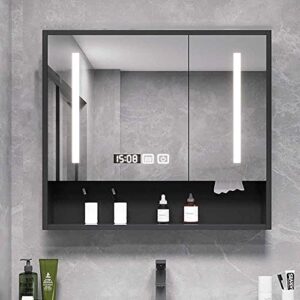 tissy bathroom mirror cabinet, wall mounted smart medicine cabinet with led mirror, anti-fog waterproof, touch switch, wooden housewarming gift, 90cm/36inch (color : black, size : 80cm)