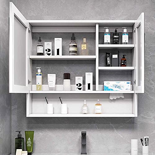 TISSY Bathroom Mirror Cabinet, Wall Mounted Smart Medicine Cabinet with LED Mirror, Anti-Fog Waterproof, Touch Switch, Wooden Housewarming Gift, 90cm/36inch (Color : Black, Size : 80cm)