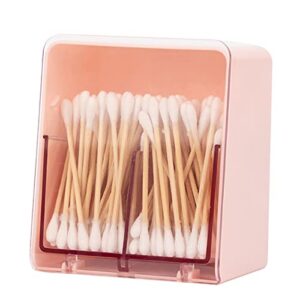 obsoorth qtip cotton pad holder dispenser clear cotton ball and swab organizer plastic cotton round container set with hinged lid press out for home bathroom storage small things, 2 sections (pink)