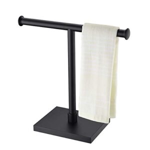 miyili matte black hand tree rack sus 304 stainless steel modern t-shape freestanding countertop towel holder, e02b