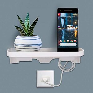 easy & eco life wall outlet shelf organizer storage self stick on installation no drilling no tools suitable all us wall plate sizes -ideal for cellphones/razors/electric toothbrush