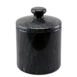 creative home natural black marble spa collection cotton ball swab holder, bathroom makeup storage jar container organizer, 3.8" diam. x 5.2" h, black