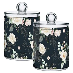 Gredecor 4 Pack Qtip Dispenser Apothecary Jars Bathroom Organizer, Romantic Pink Gold Flowers Black Qtip Holder Storage Canister Plastic Acrylic Jar for Cotton Ball/Swab/Rounds