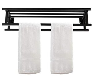 mind reader alloy collection, wall-mount towel rack with 2 bars and top shelf, drying rack, metal, black