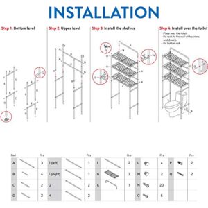 Tatkraft Tanken - Over The Toilet 3-Tier Shelf, Bathroom Space Saving Rack, 23.4 x 10.2 x 59.6 inch.